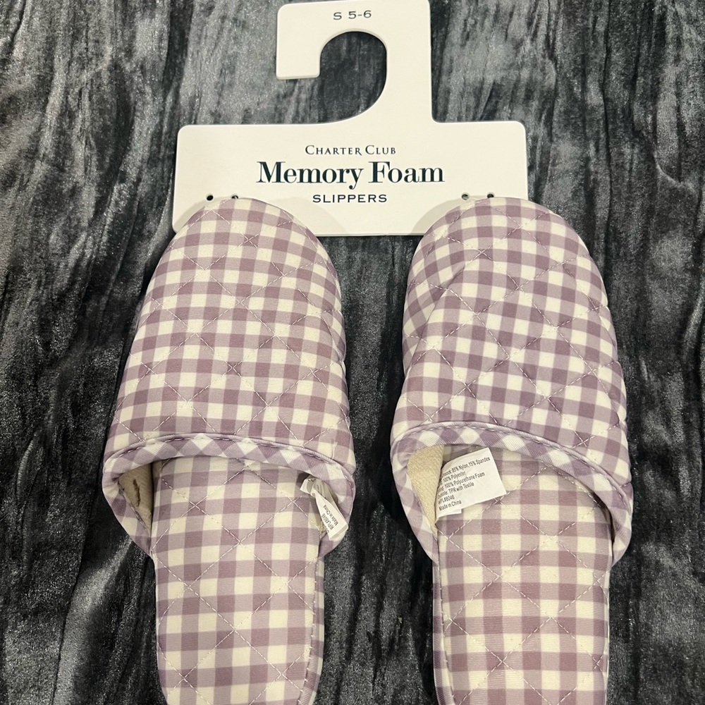 Charter Club Lavender Checkered Slippers Size Small 5-6